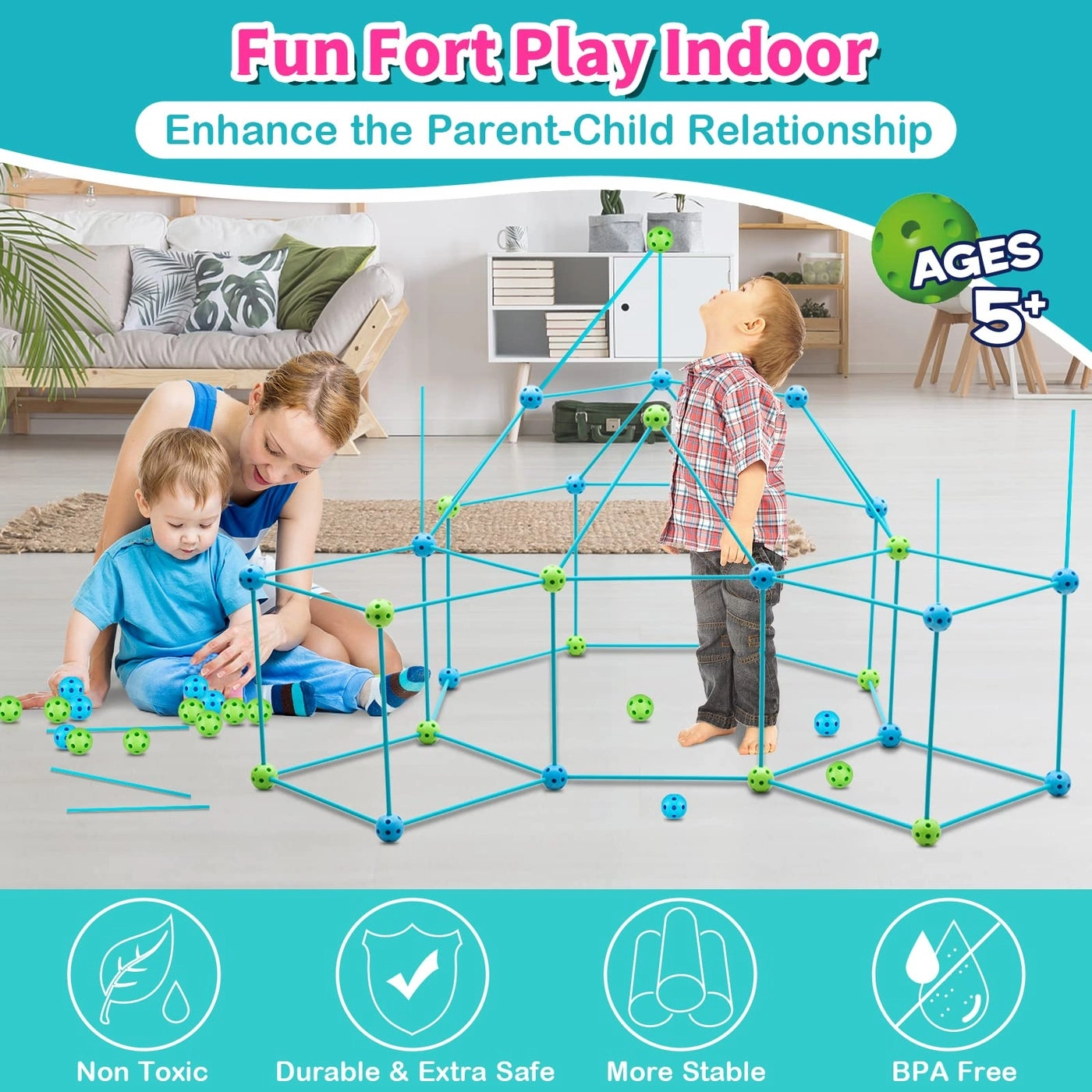 Kids Fort Building Kit - 120 Pieces STEM