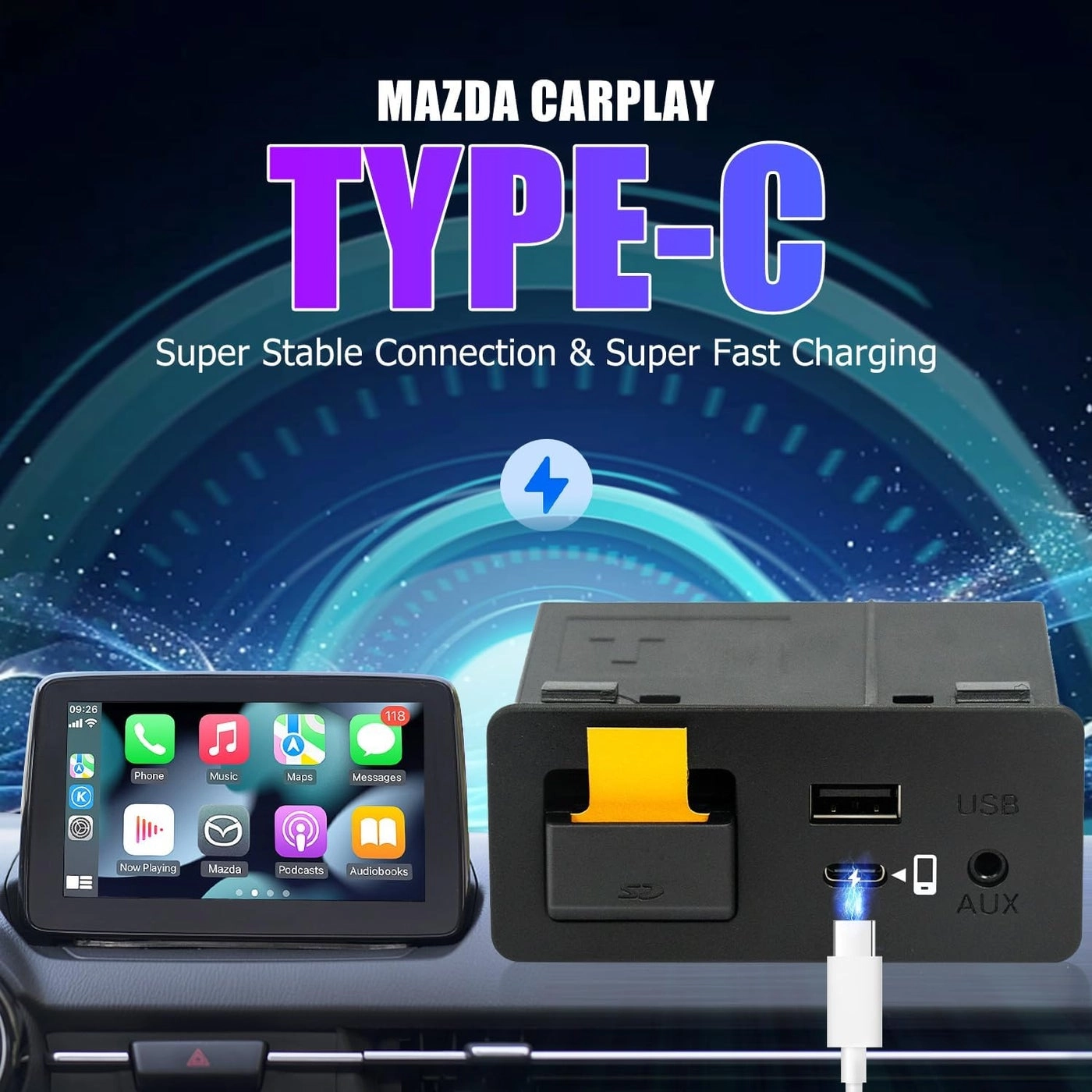 Type-C Mazda Apple CarPlay & Android Auto HUB OEM USB Retrofit Kit - Type-C MZD CONNECT