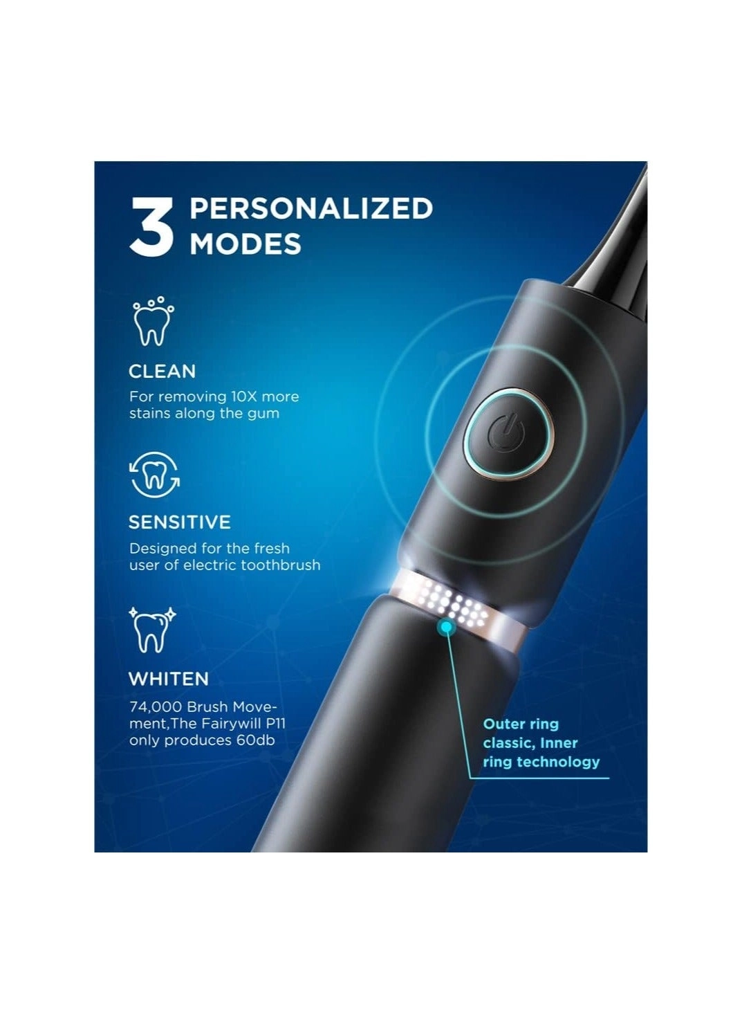 P11 - Ultrasonic 8 Brush Heads 30 Days Battery Life