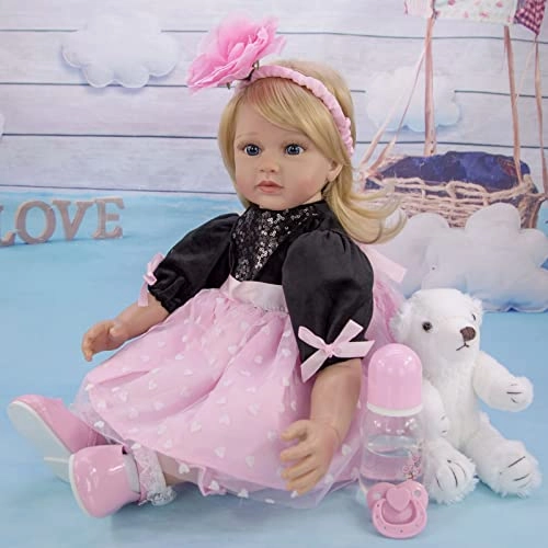 Reborn Baby Doll - 24 Inch Vinyl Cotton Body Pink Yarn Skirt Ages 3+