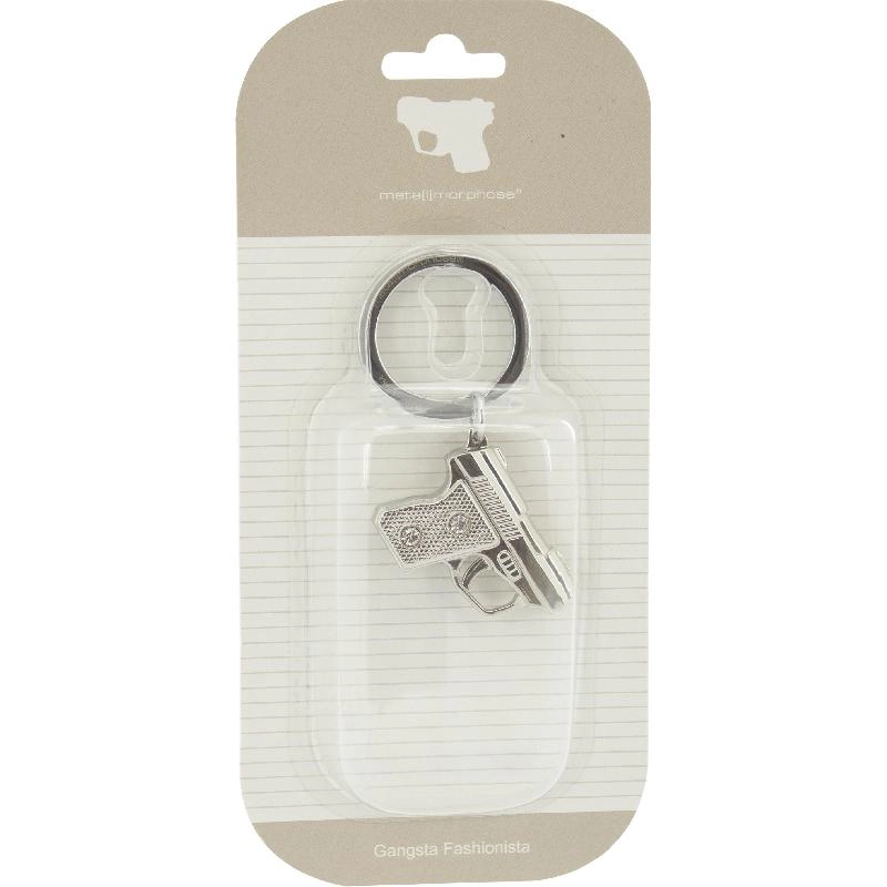 Gangsta Gun Keychain - White/Black Metal