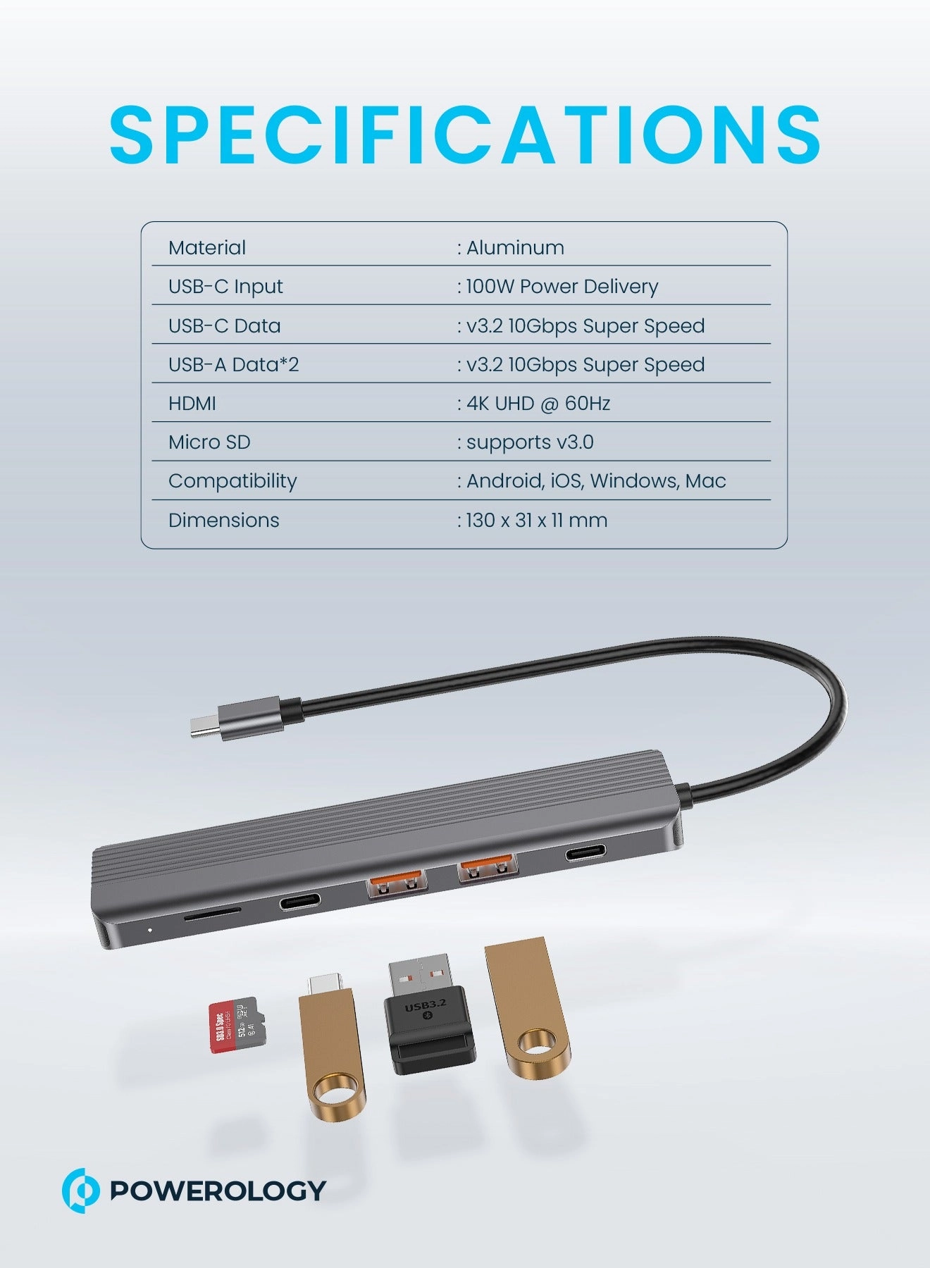 6 Port USB-C Hub - 4K HDMI PD100W 10Gbps