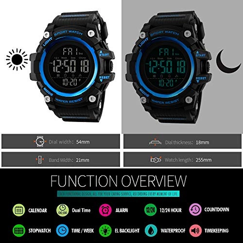 Multifunctional Waterproof Watches Outdoor Sports Digital Military LED Double Time 54mm Plastic
