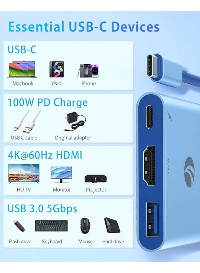 USB Type C HDMI HUB - 4K @60Hz USB 3.0 PD 100W