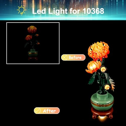 LED Light Kit for Lego 10368 Icons Chrysanthemum Flower Décor Set - Compatible with Lego 10368 USB or Battery Powered