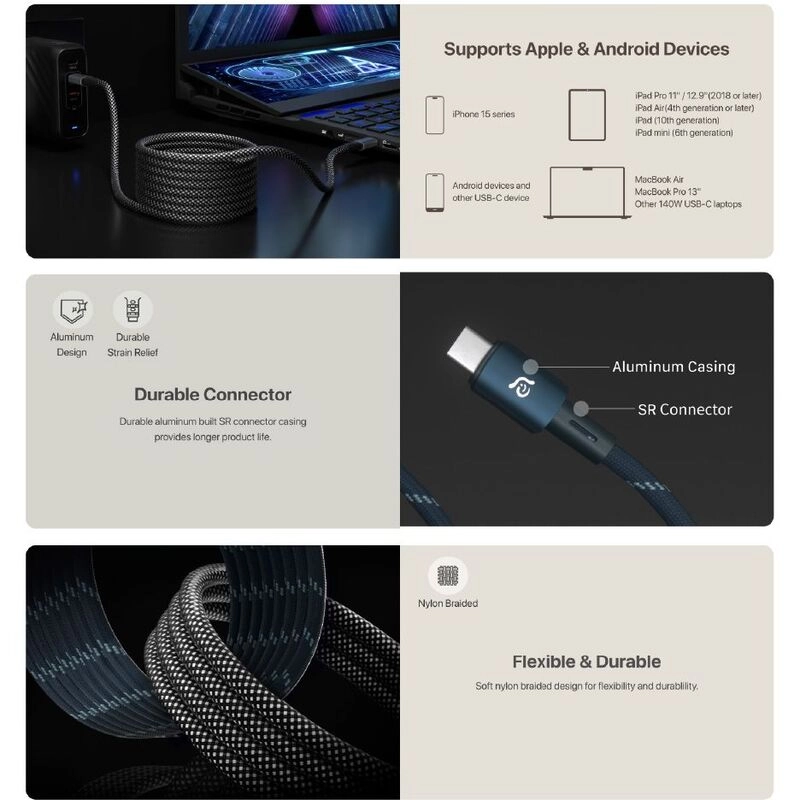 CASA MP100 Cable 240W USB-C to USB-C 1m Magnetic