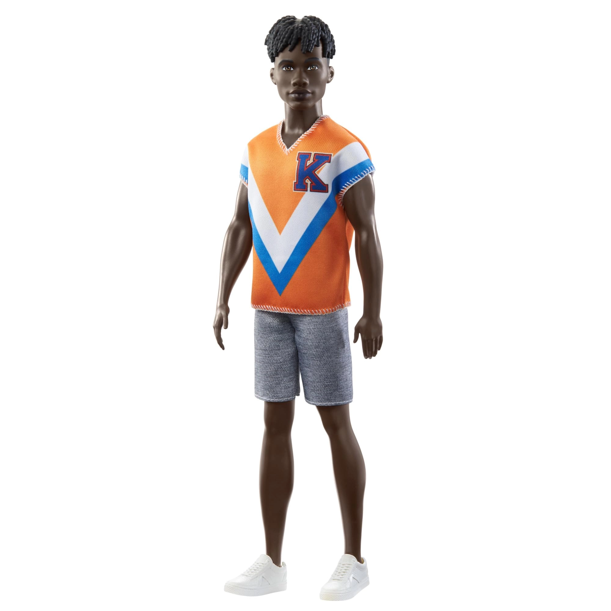 Ken Fashion Doll - Twisted Black Hair Orange Athletic Jersey Ages 3+