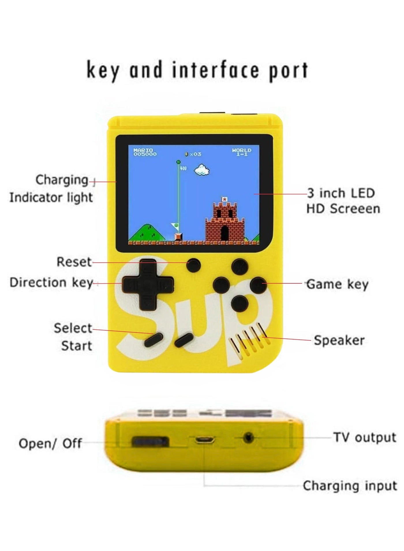 Handheld Game Console - 400 Built-in Games 3-Inch Color Screen Rechargeable Battery