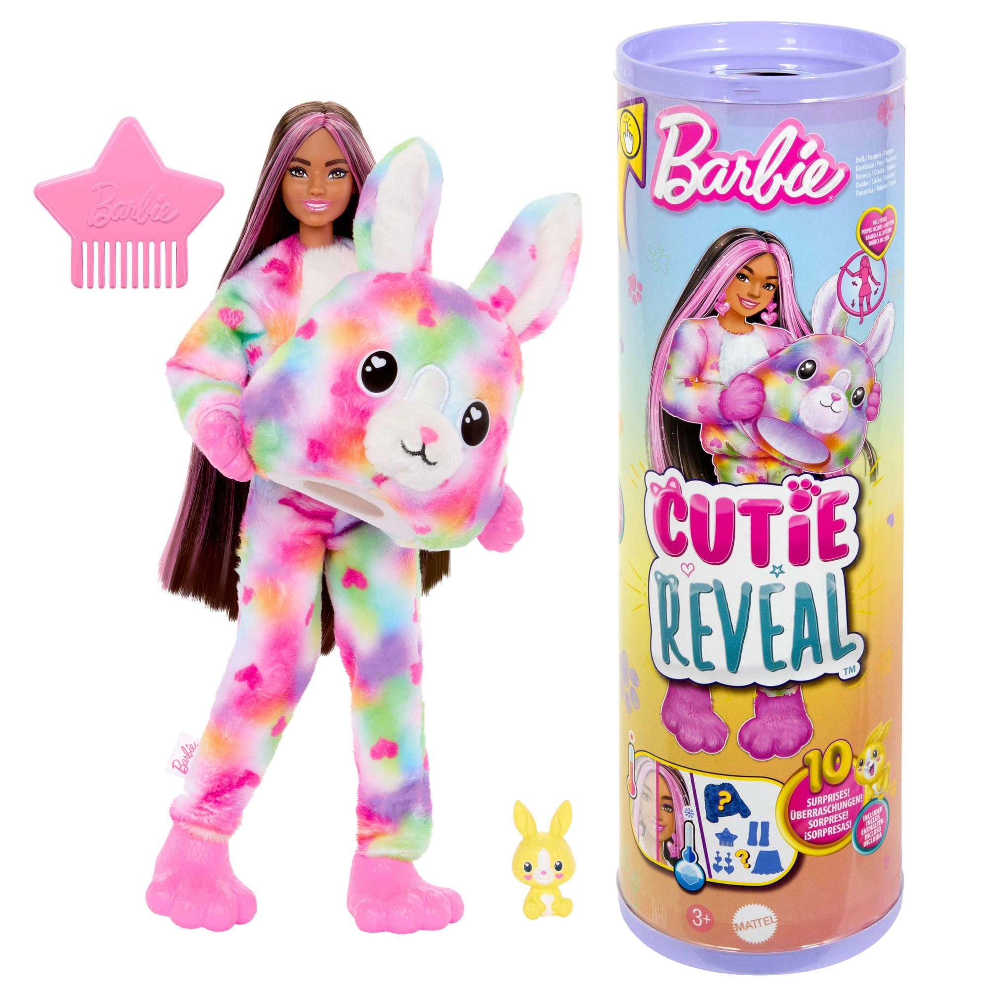 Mattel Cutie Reveal Color Dream Series - 10 Surprises Color Change Tie-Dyed Bunny Plush Costume