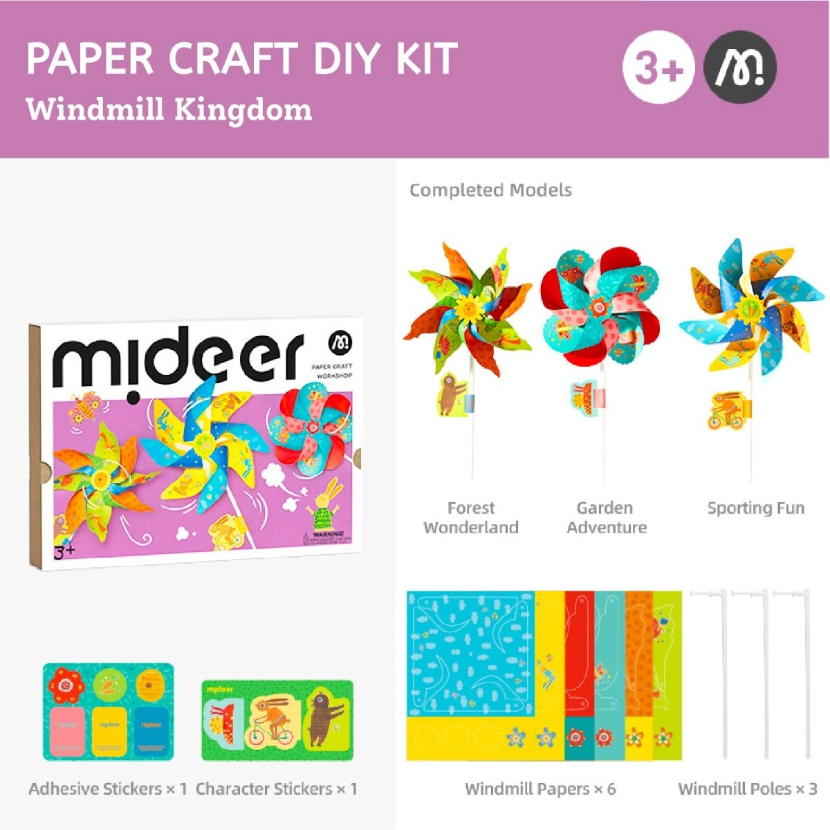 Paper Craft DIY Kit - Windmill Kingdom - No scissors or glue Includes stickers & decals