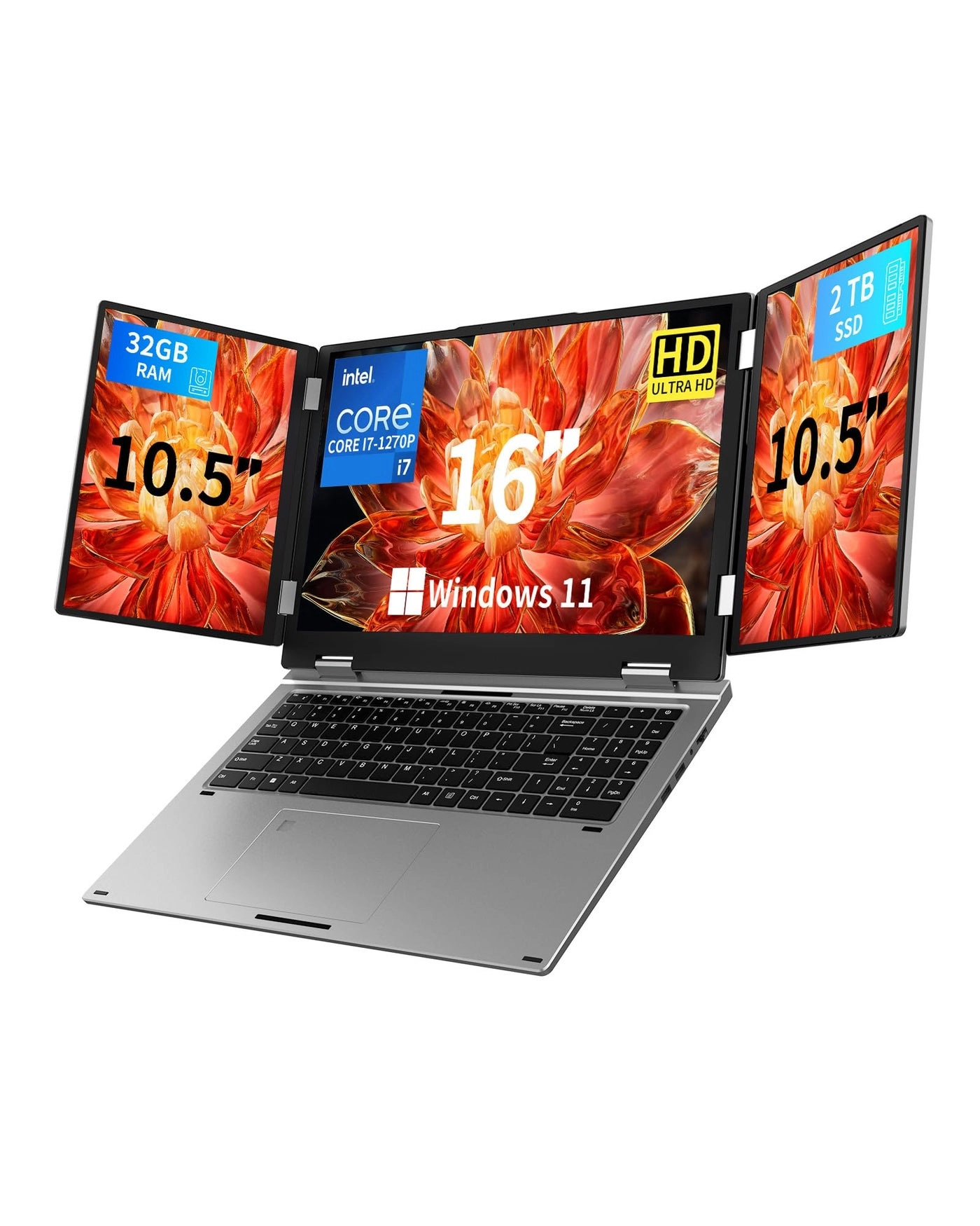 KOOFORWAY Triple Screen Laptop - 16'' i7-1270P 32GB DDR4 2TB SSD