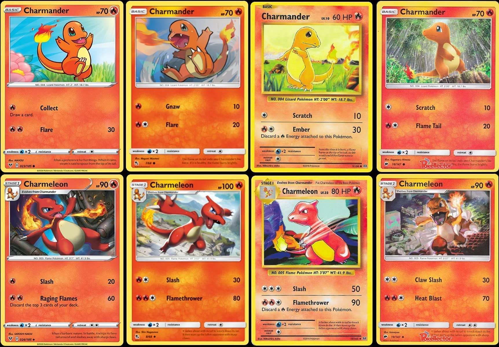Pokmon Charmander & Charmeleon - Burning Shadows Evolutions Hidden Fates Vivid Votage - 8pcs