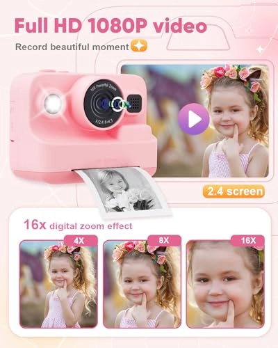 Kids Camera Instant Print - 12MP 1080P 2.4" Screen