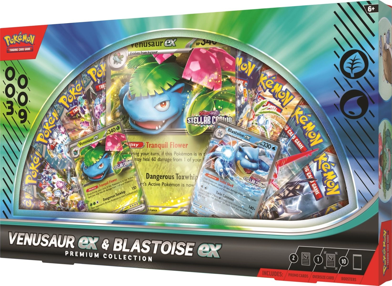 Venusaur ex + Blastoise ex - 2 Promo Cards 10 Pokemon TCG boosters 1 Oversize card 1 Code card