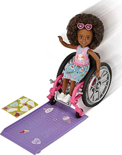 Chelsea Doll & Wheelchair - Small Curly Brown Hair Ages 3+