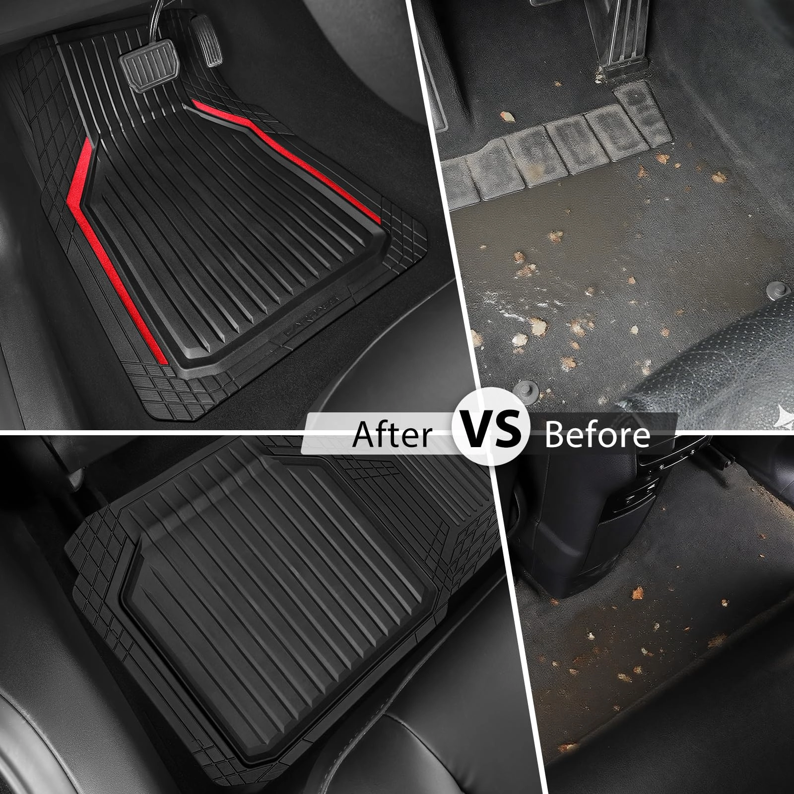 Heavy Duty Rubber Floor Mats - Universal Fit 3pcs Black Purple