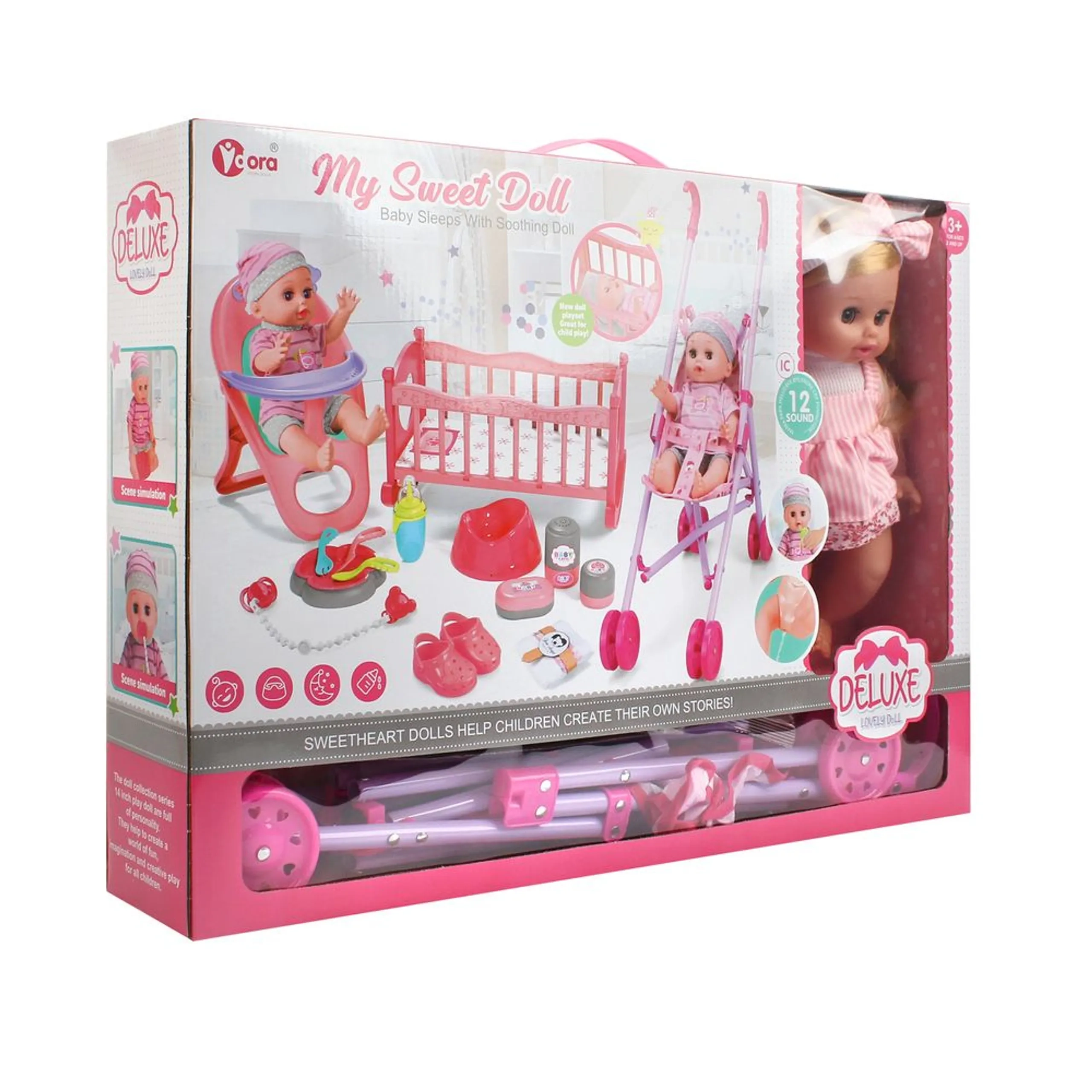 My Sweet Doll Playset - 3-In-1 14 inch 16 Pcs Ages 3+