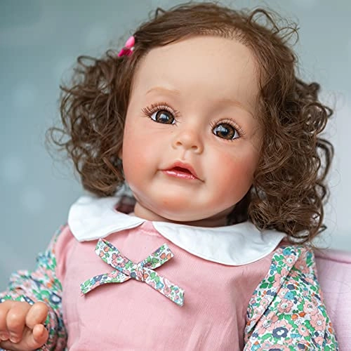 Sue-Sue Reborn Baby Doll - 60 cm Silicone Vinyl Hand Rooted Curly Brown Hair