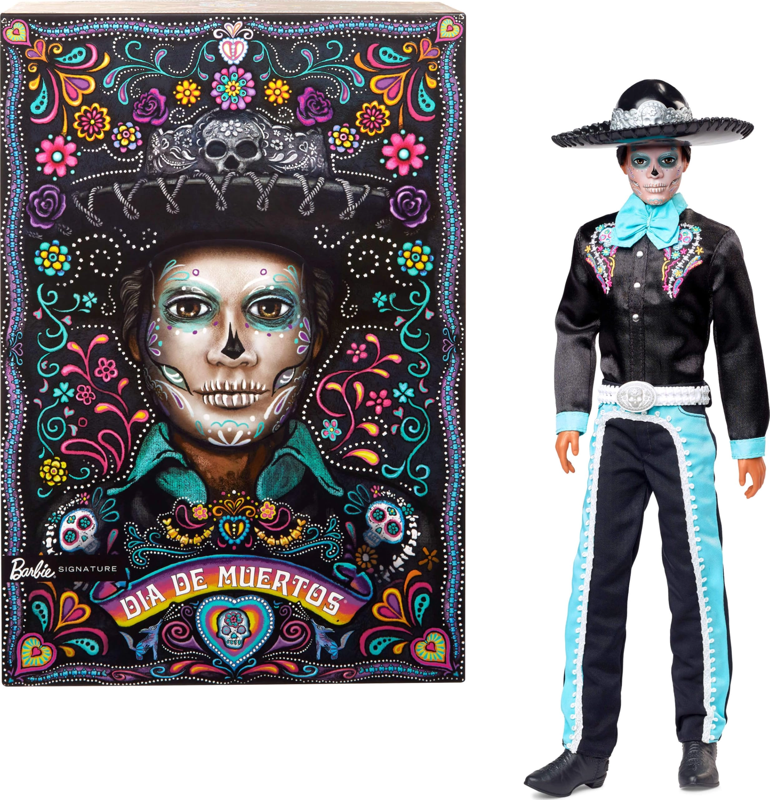 Barbie Día De Muertos Ken Collectible Figure - Black Suit Sky Blue Accents Ages 6+