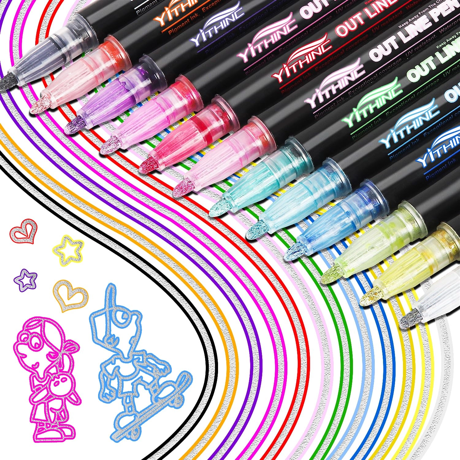 yithinc Glitter Pens - 12 Colors Medium point