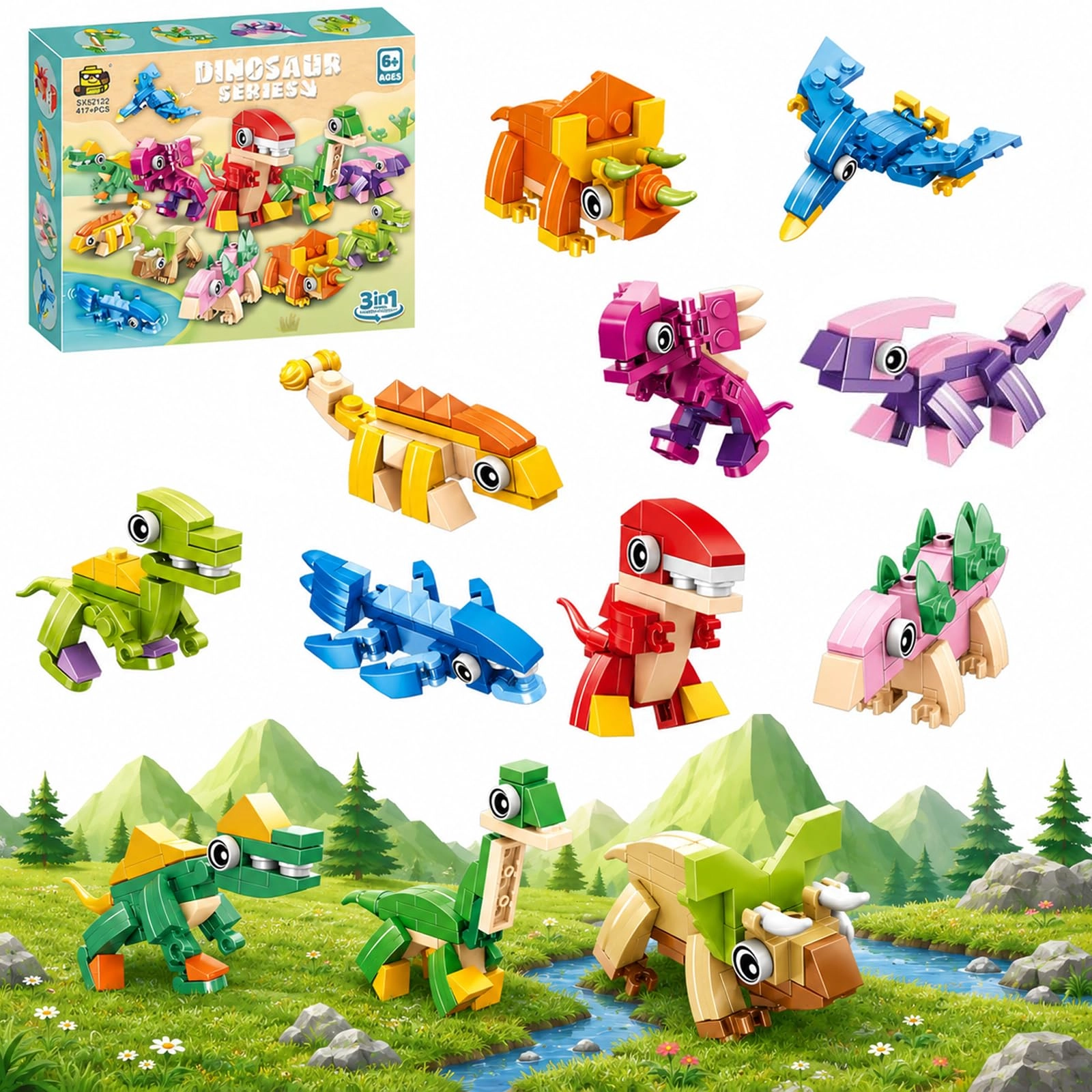 DOBOKEJI Mini Building Blocks Set - Dino 12pcs