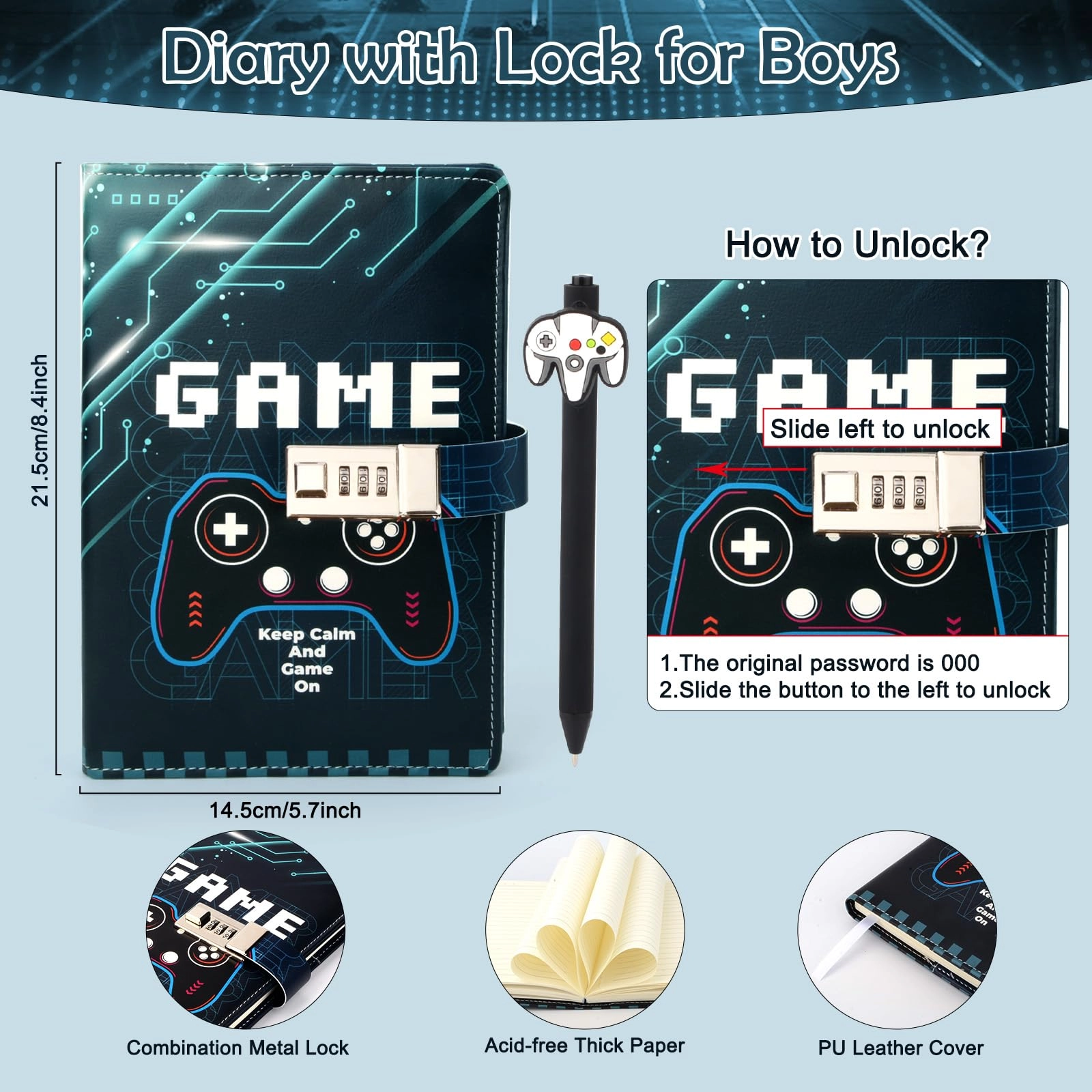 Diary - Lock + Pen + Baseball Cap - Adjustable + Socks + Keychain + Gift Box