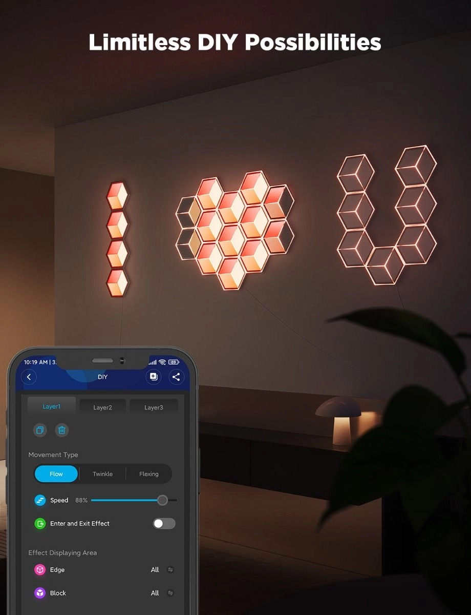 Glide Hexagon Light Panels - Ultra Meteor Grey Pack Of 7