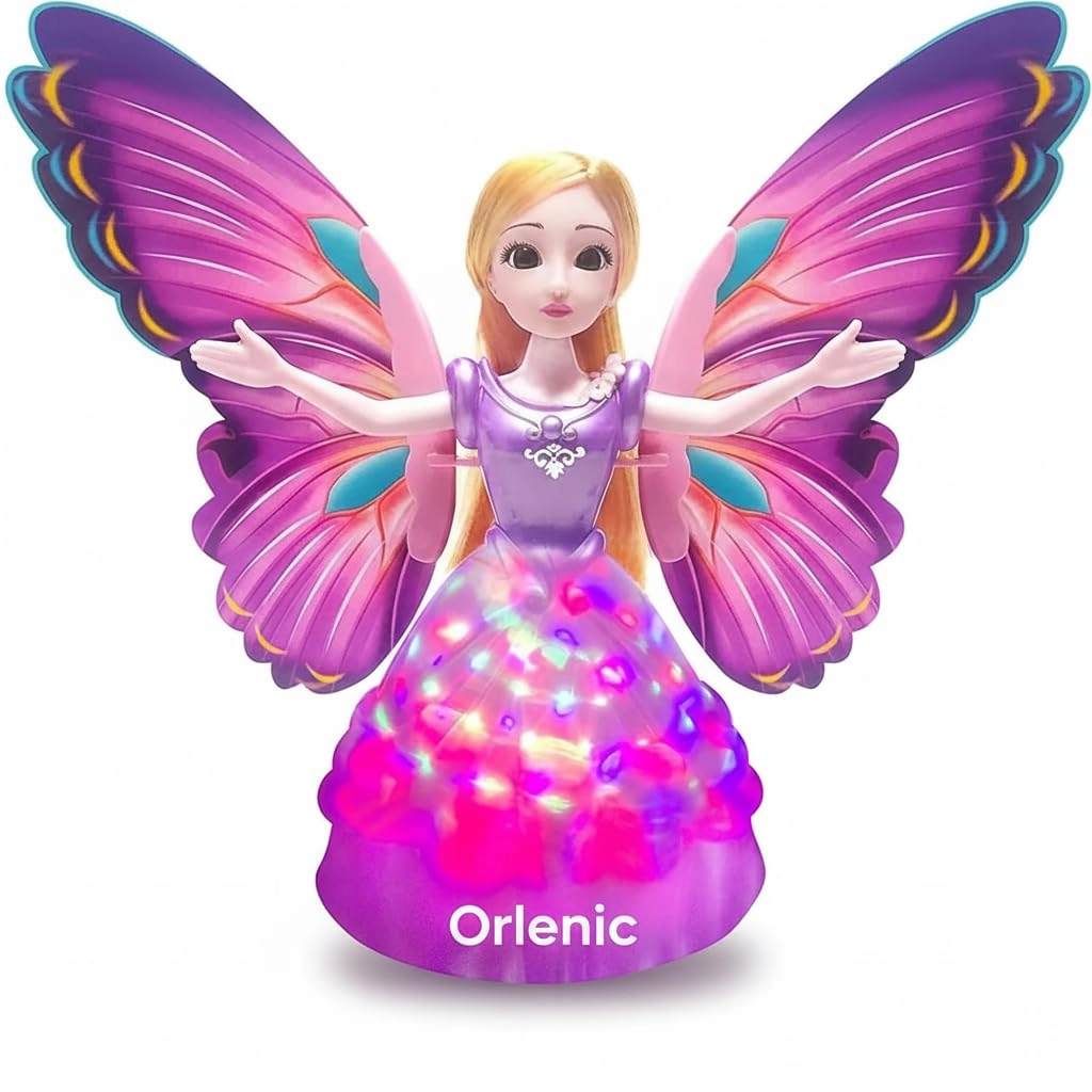Orlenic Angel Doll Music Box - Light-Up Rotating Colorful Butterfly Wings