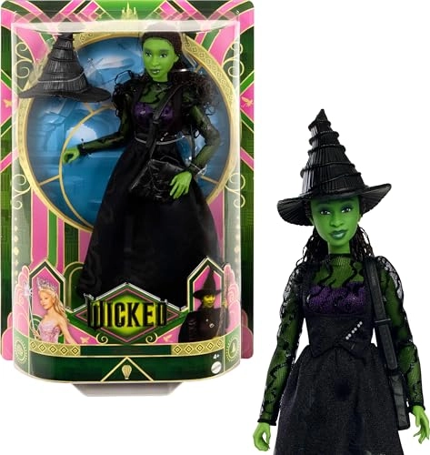 Elphaba Fashion Doll - Green skin Black braided hair Sheer black dress