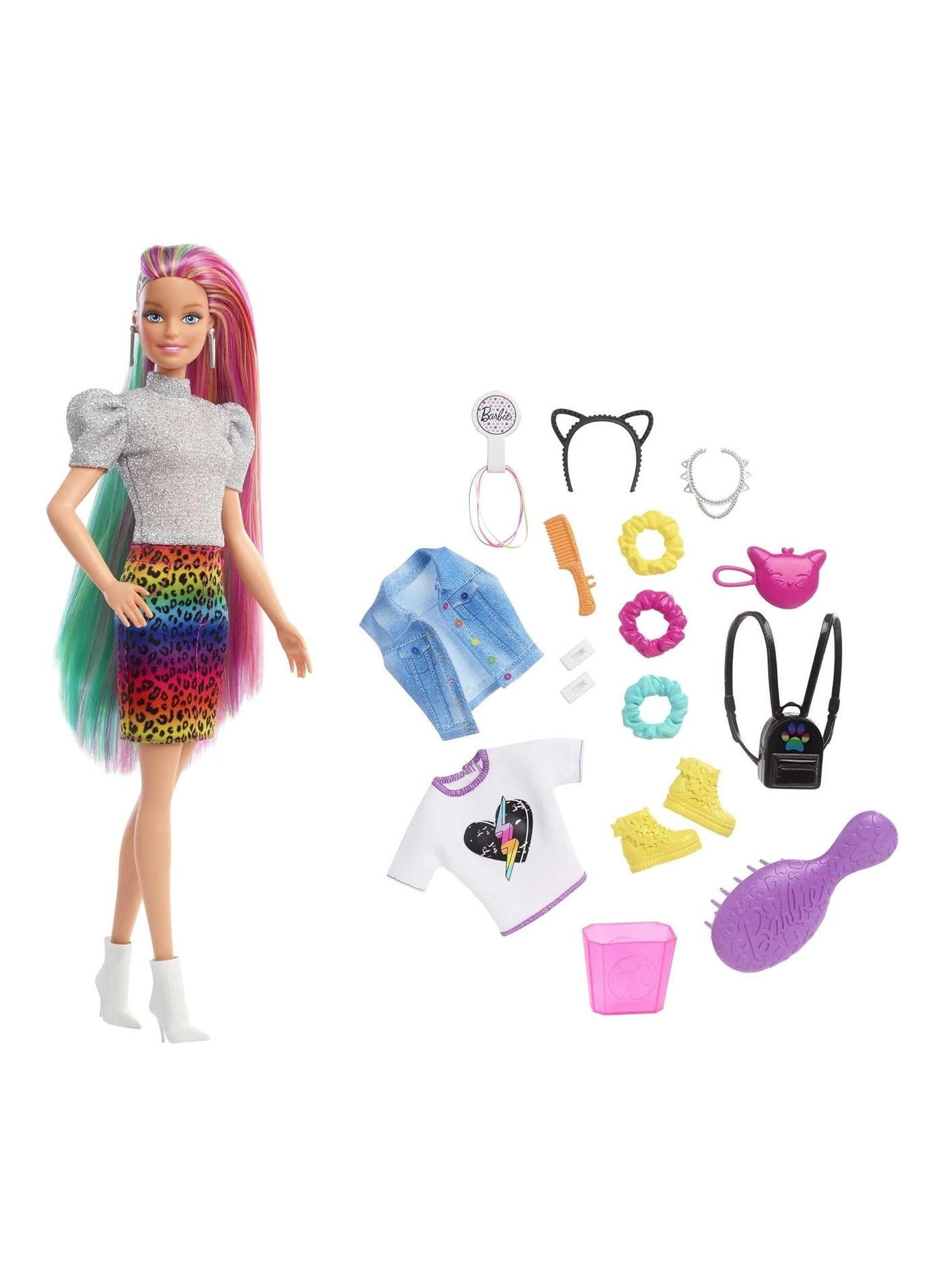 Leopard Rainbow Hair Doll - Color-change Hair 16 Accessories Ages 3+