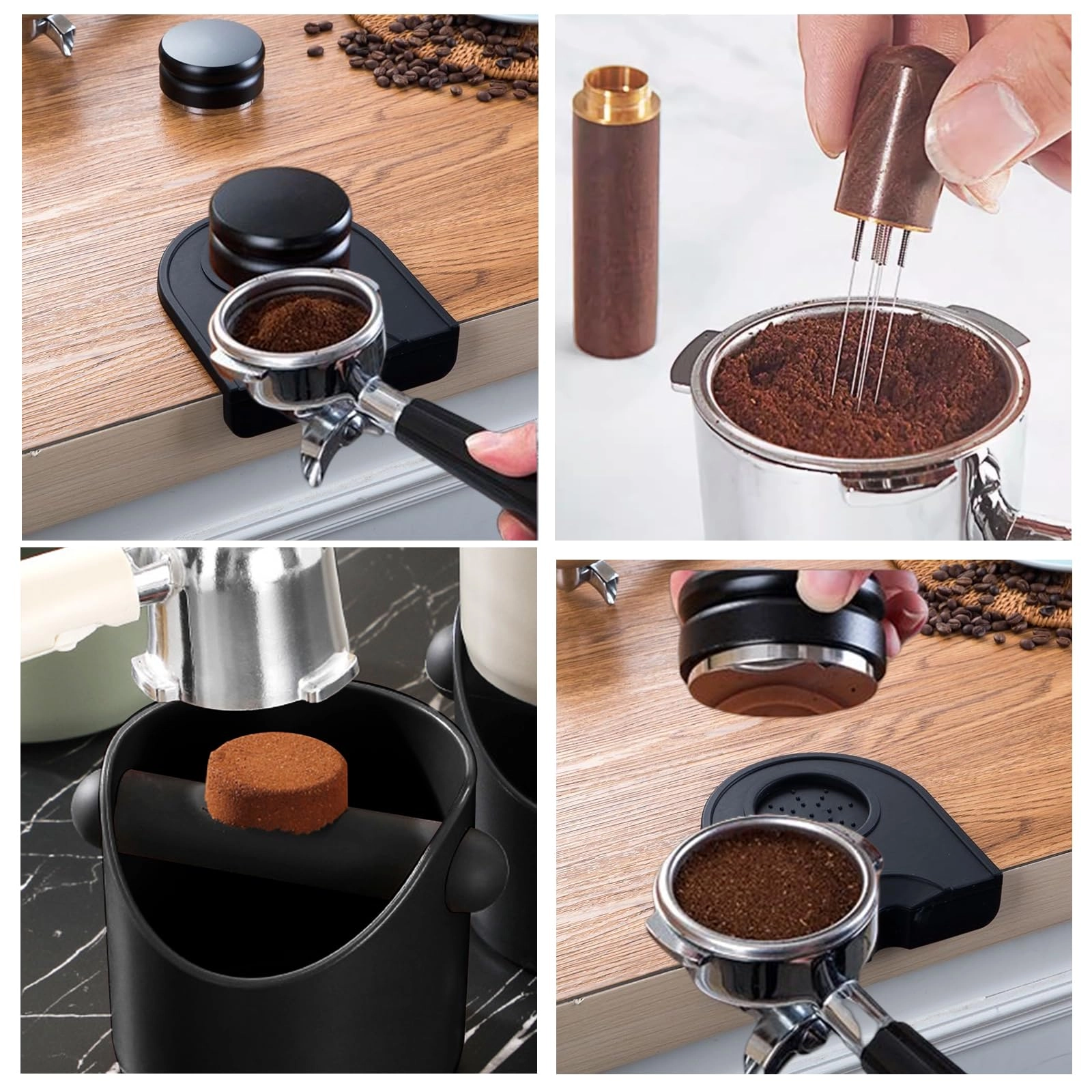 Knock Box - 500ml + Tamp Mat - Non-Slip Silicone + Coffee Needle - 18/8 Stainless Steel