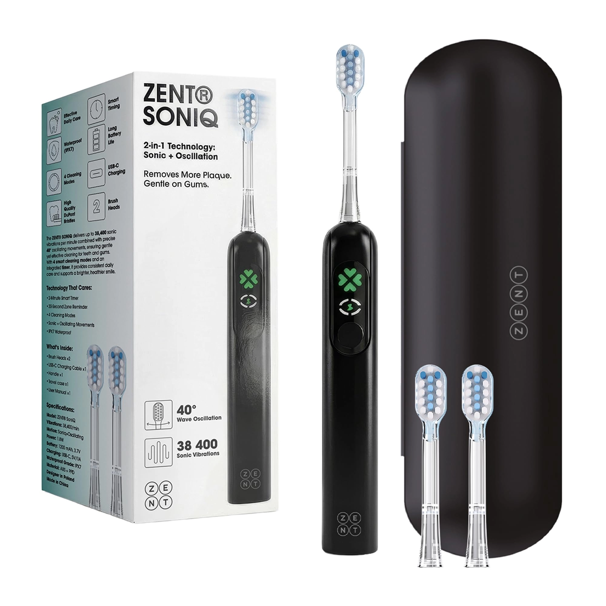 ZENT SoniQ - 38400 Vibrations/Min 4 Cleaning Modes IPX7