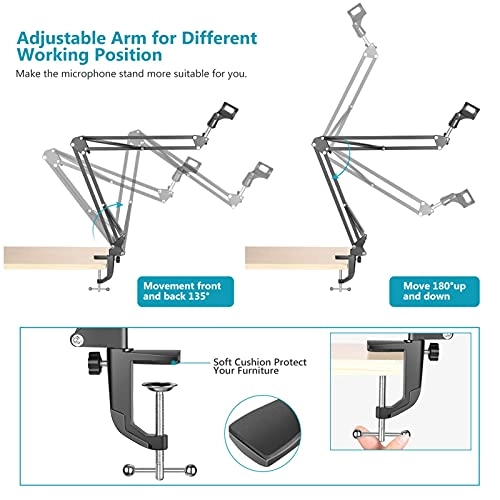 Mic Stand - Extendable Scissor Arm Table Mounting Clamp