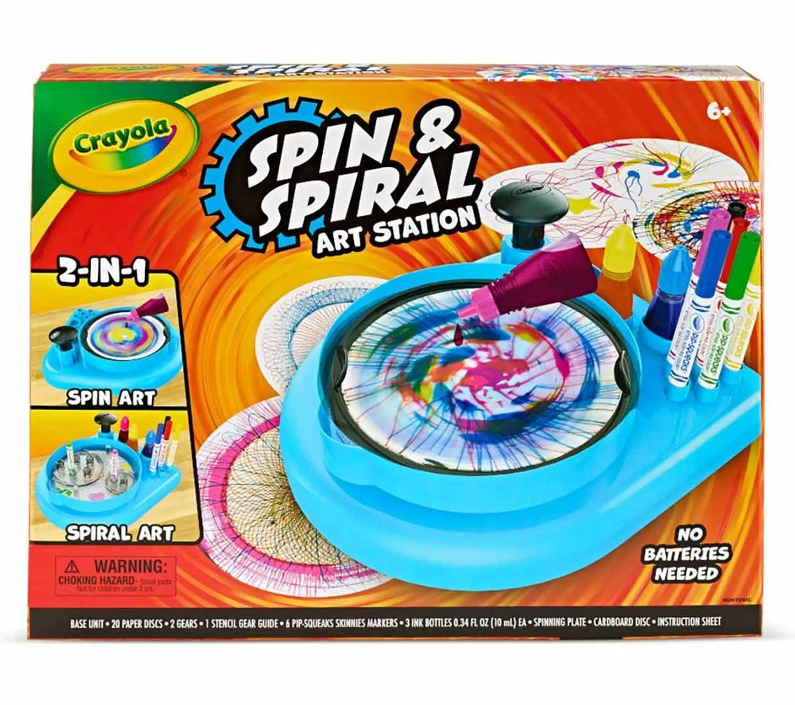 Crayola 2-In-1 Spin & Spiral Art Station - 20 Paper Discs 6 Pip Squeaks Skinnies Markers