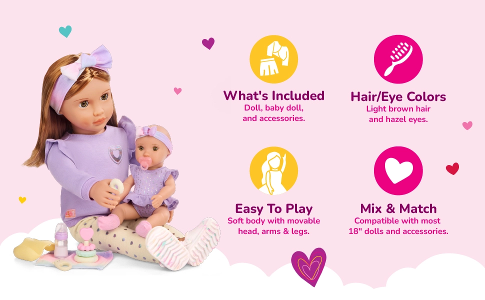 Tory Fashion Doll - 18-inch + Riley Baby Doll - 8-inch