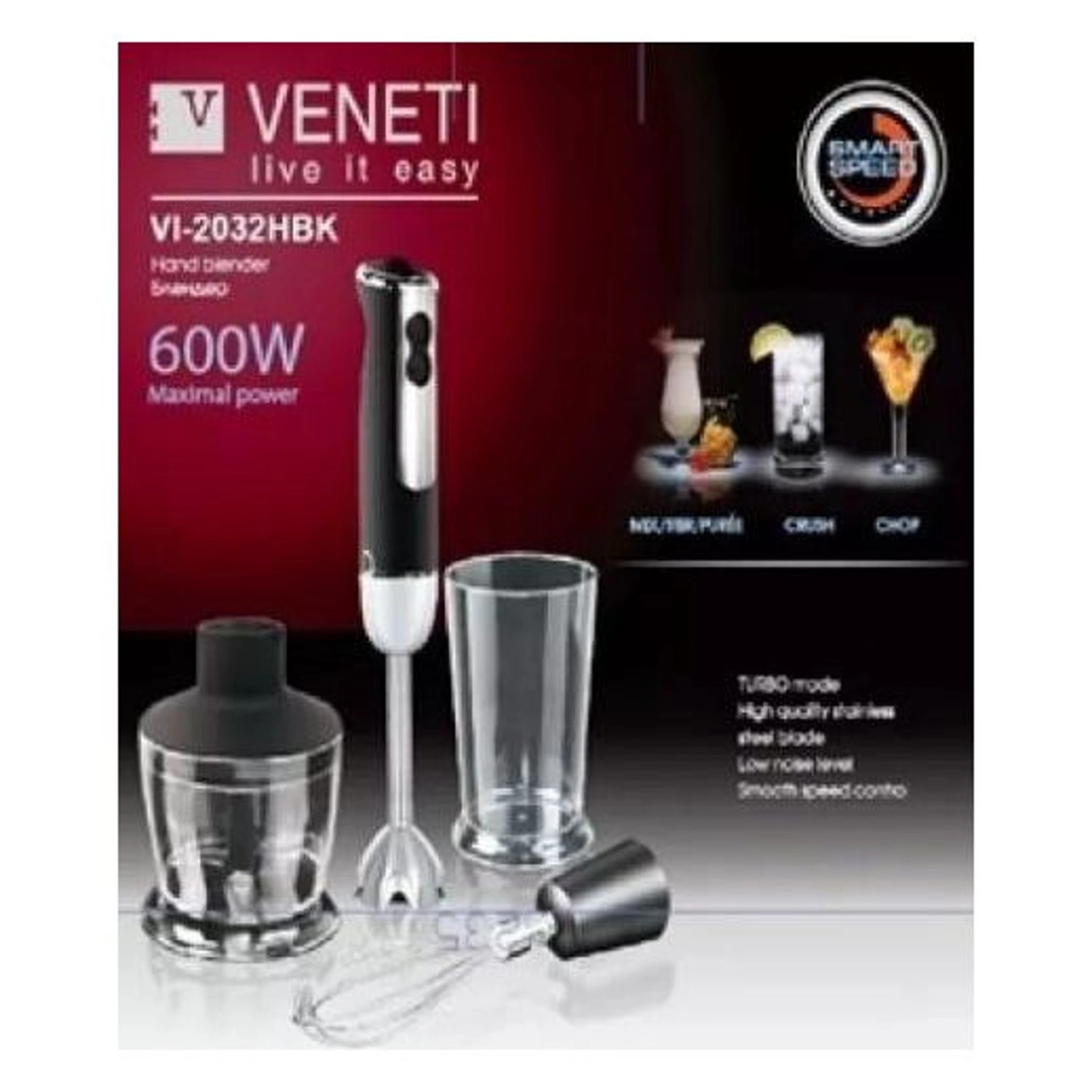 VI2032HBK - Hand Blender 6 speeds with turbo Stainless steel blade