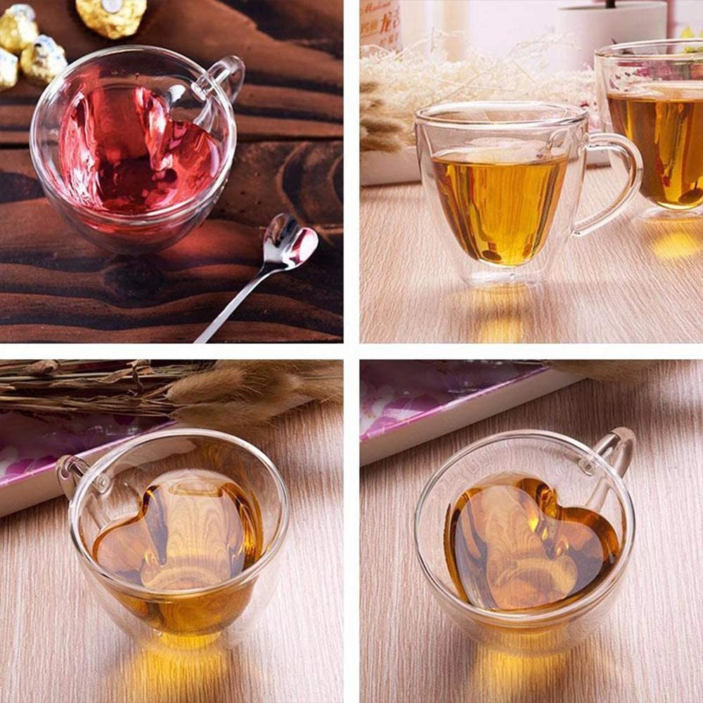 Heart Shape Glass Tumbler - 2 pcs Double Walled Insulated 200 ml