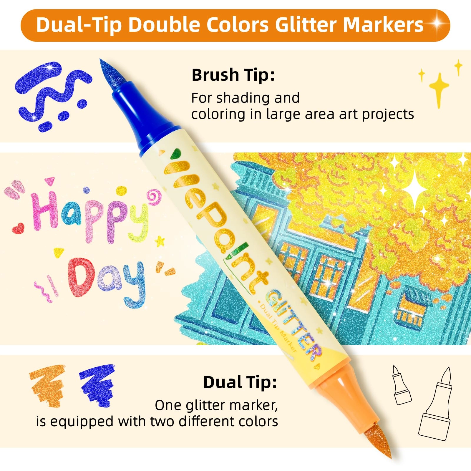 Glitter Markers - Multicolor Dual-tip Brush