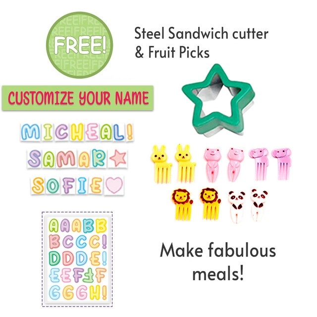Bento Box - 5 & 4 Convertible Compartment + Insulated Lunch Bag - Insulated + Sandwich Cutter + Fruit Picks - 10 Animal Shaped