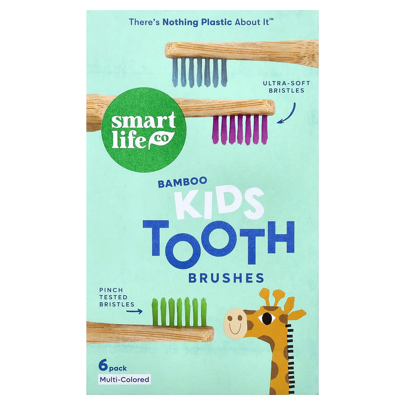 SmartLifeCo Kids Bamboo Toothbrushes - Multi-Colored 6-Piece Pack