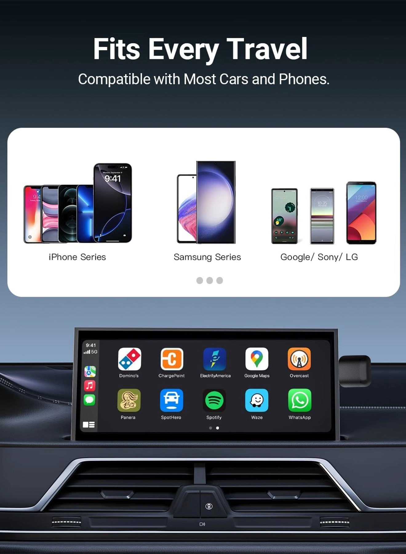 Wireless CarPlay & Android Auto Adapter - 2-in-1 Plug & Play Dual-Band