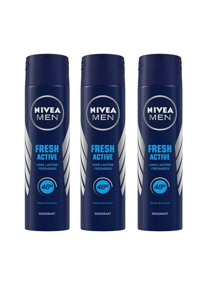 Fresh Active Deo Spray Antiperspirant - 3x150ml Men