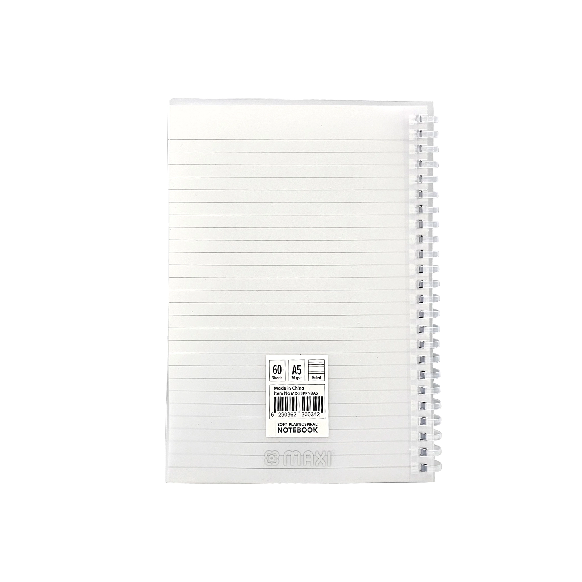 Soft Spiral Plastic Cover Notebook A5 Spiral - Lined 60 Sheets