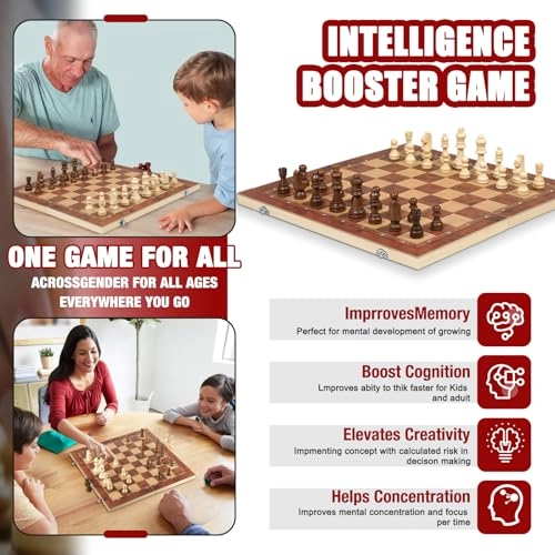 Chess Checkers Backgammon 3-in-1 - Wooden Folding