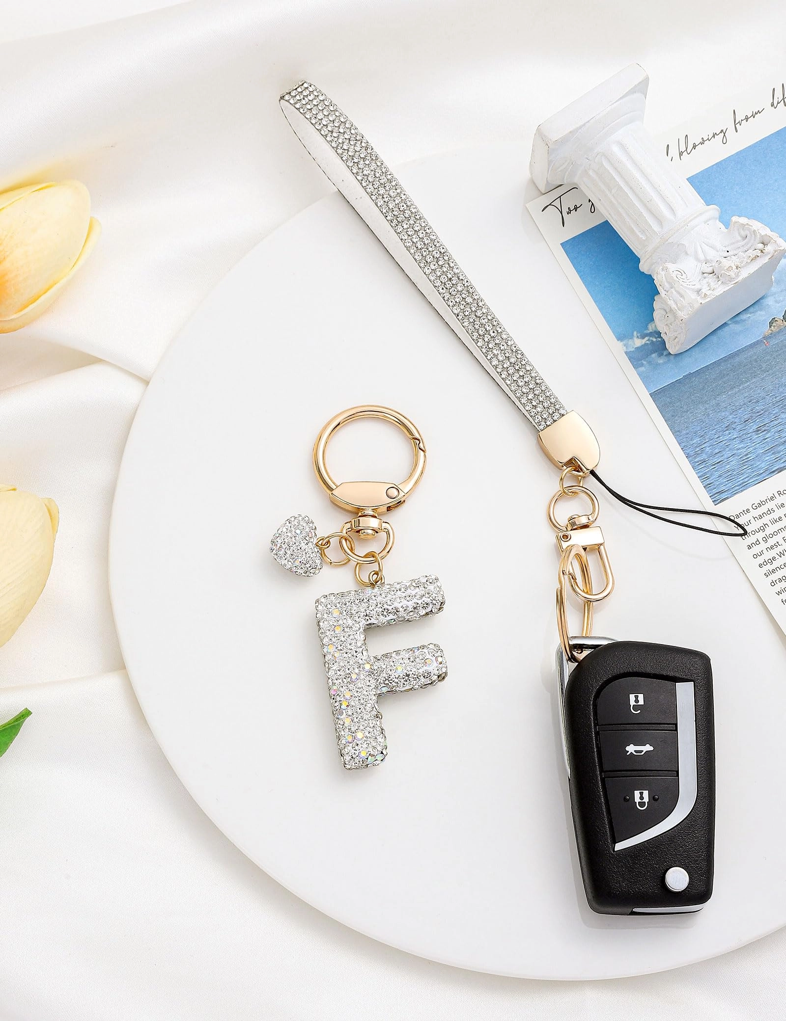 Initial Keychain - L Purple Rhinestone