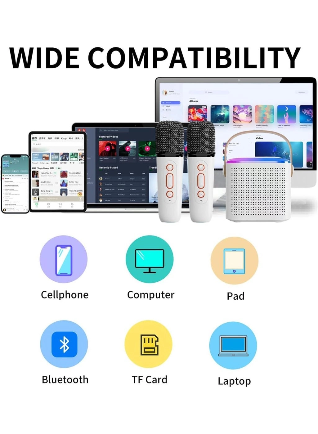 Portable Bluetooth Speaker - 2 handheld, rechargeable wireless microphones