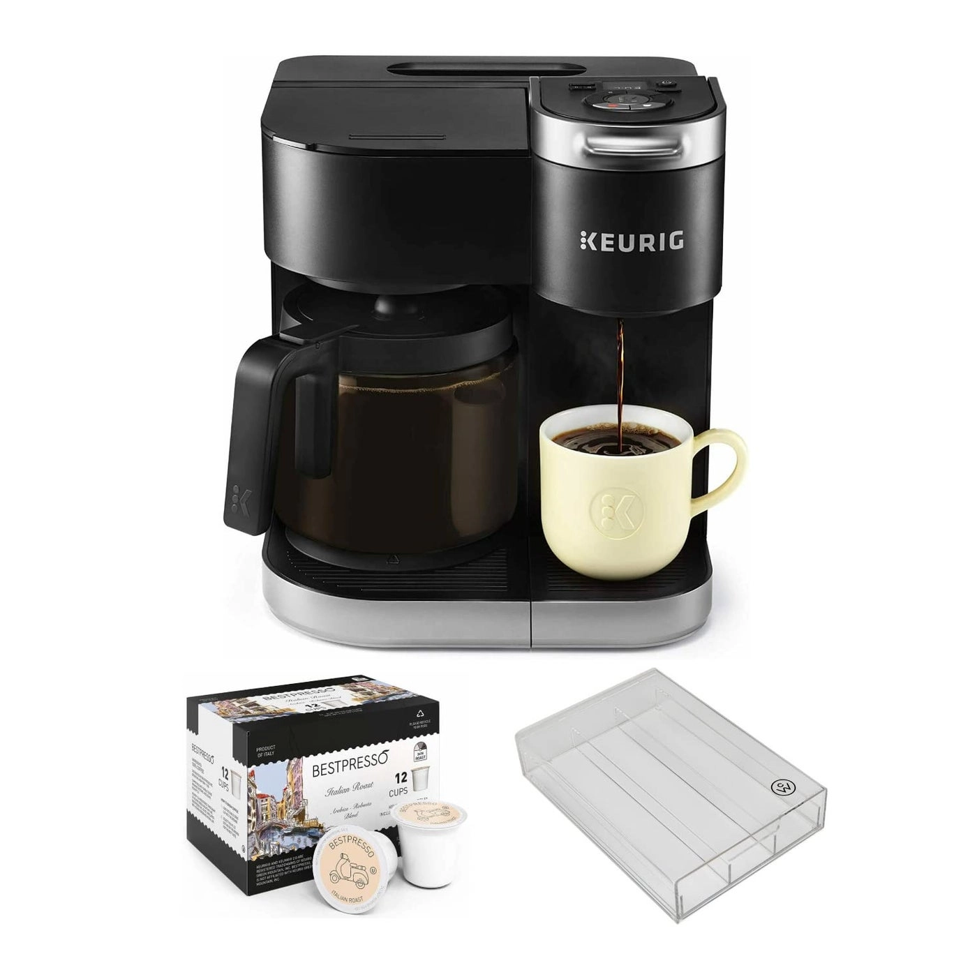 Keurig KDuo - Single Serve Carafe + Bestpresso - 12Count KCup + ChefWave Pod Organizer