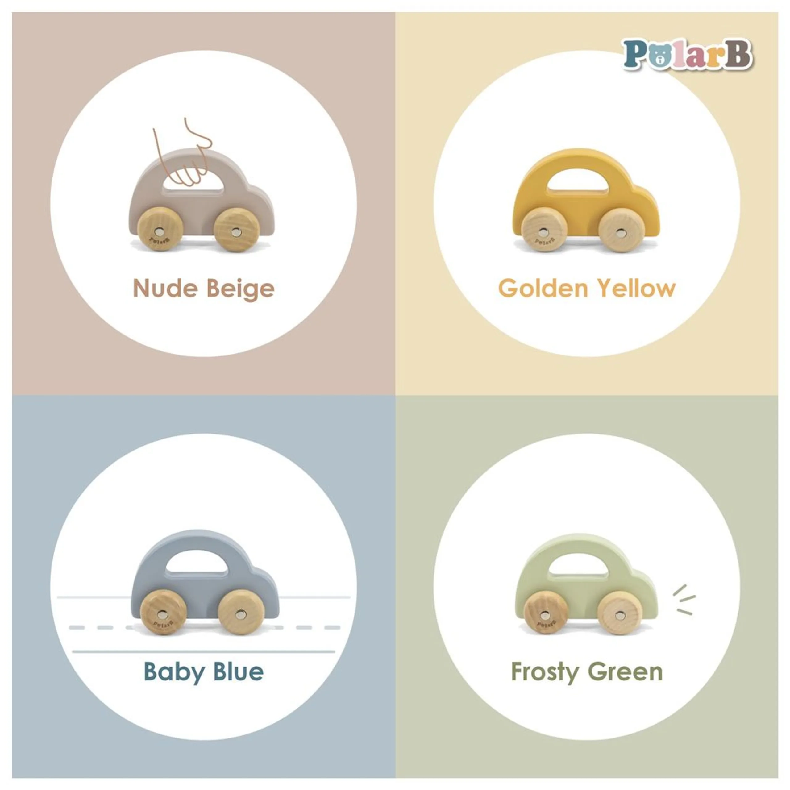 Wooden Car Push and Pull Toy - Yellow 6 months and up