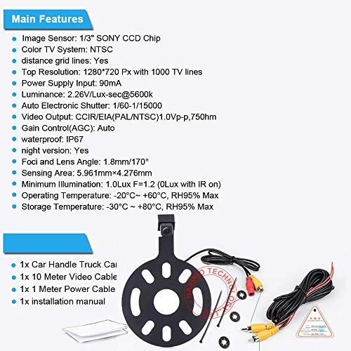 HD Color CCD Waterproof Vehicle Car Rear View Backup Camera - RCA 1280*720 Pixels