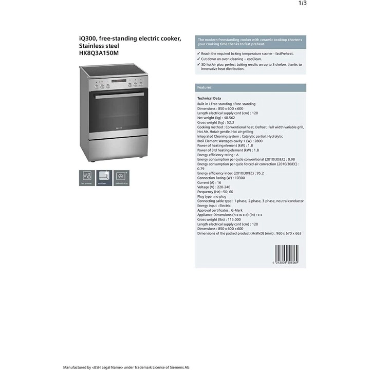 iQ300 HK8Q3A150M Electric Cooker